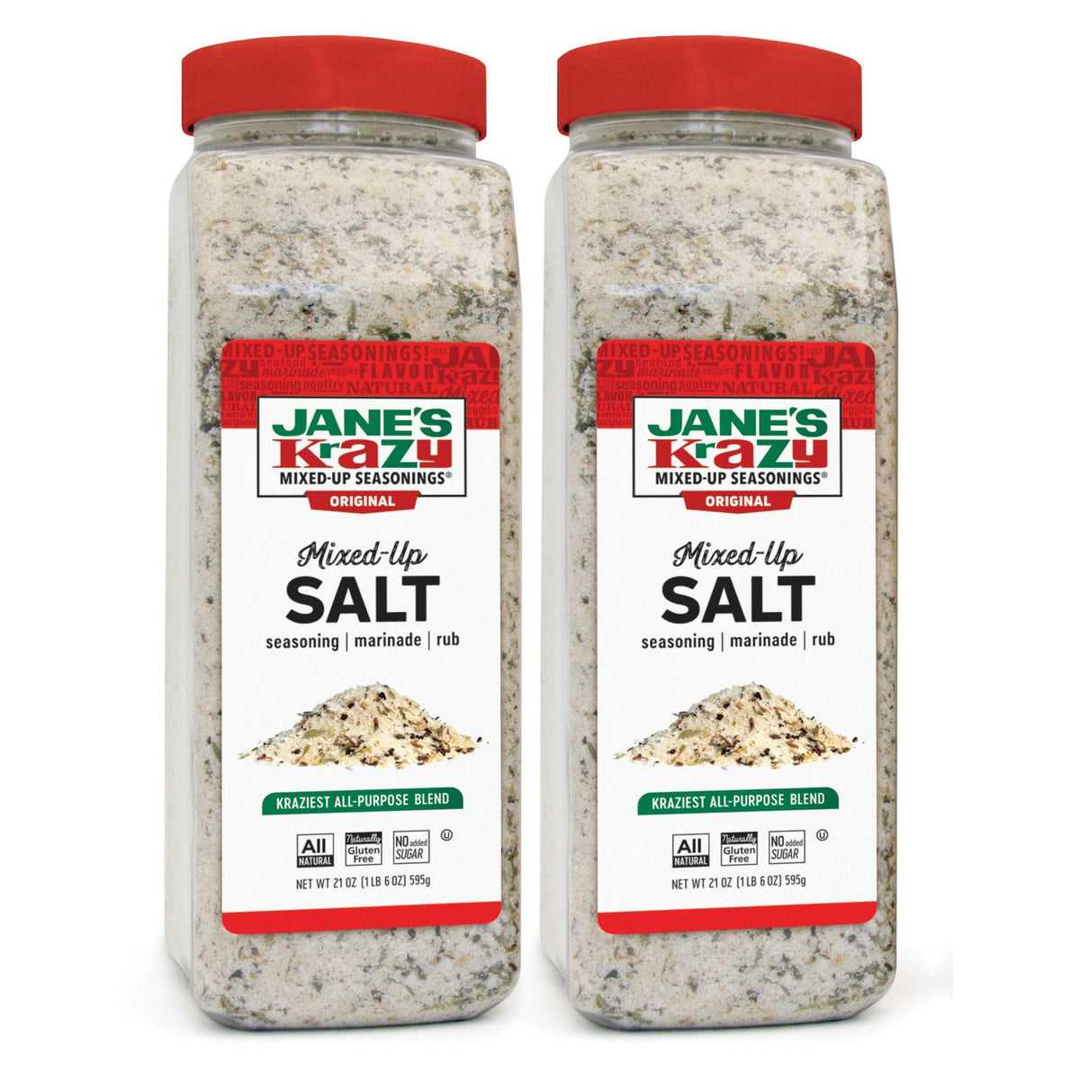 Jane's Krazy Original Mixed-Up Salt 21 oz (2-Pack) – No MSG, 50% Less Sodium