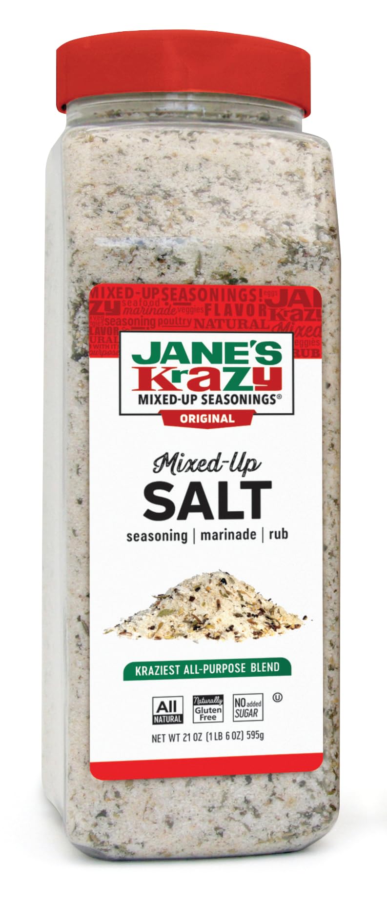 Jane's Krazy Original Mixed-Up Salt 21 oz (2-Pack) – No MSG, 50% Less Sodium