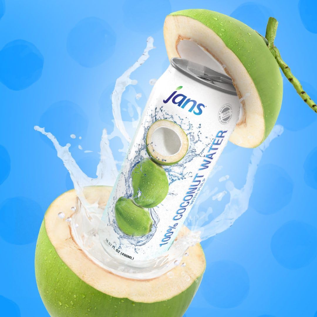 Jans 100% Coconut Water with Pulp – No Sugar Added, 16.57 oz (Pack of 12) | Hydration with Electrolytes