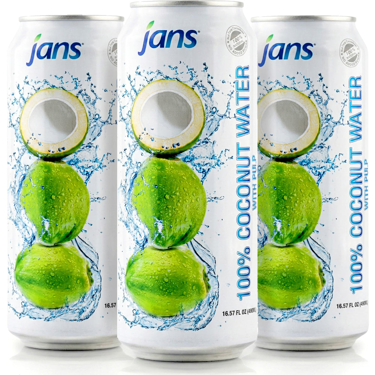 Jans 100% Coconut Water with Pulp – No Sugar Added, 16.57 oz (Pack of 12) | Hydration with Electrolytes