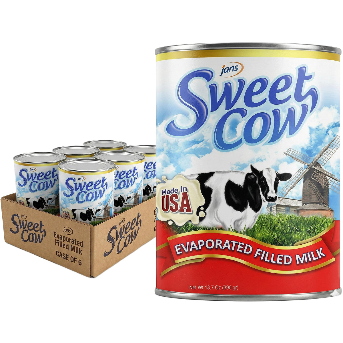 Jans Sweet Cow Evaporated Milk – 6x13.7 oz Can, Rich & Creamy Cooking Milk