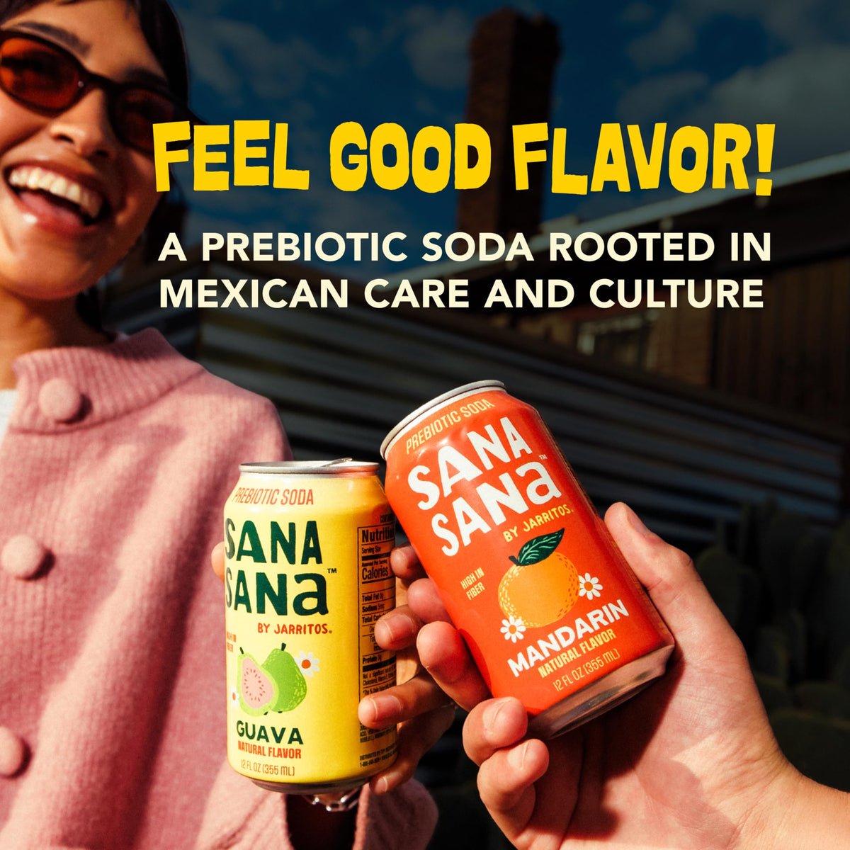 Jarritos Sana Sana Prebiotic Soda – Mandarin, Guava & Strawberry (12 Cans, 40 Calories, 10g Fiber)