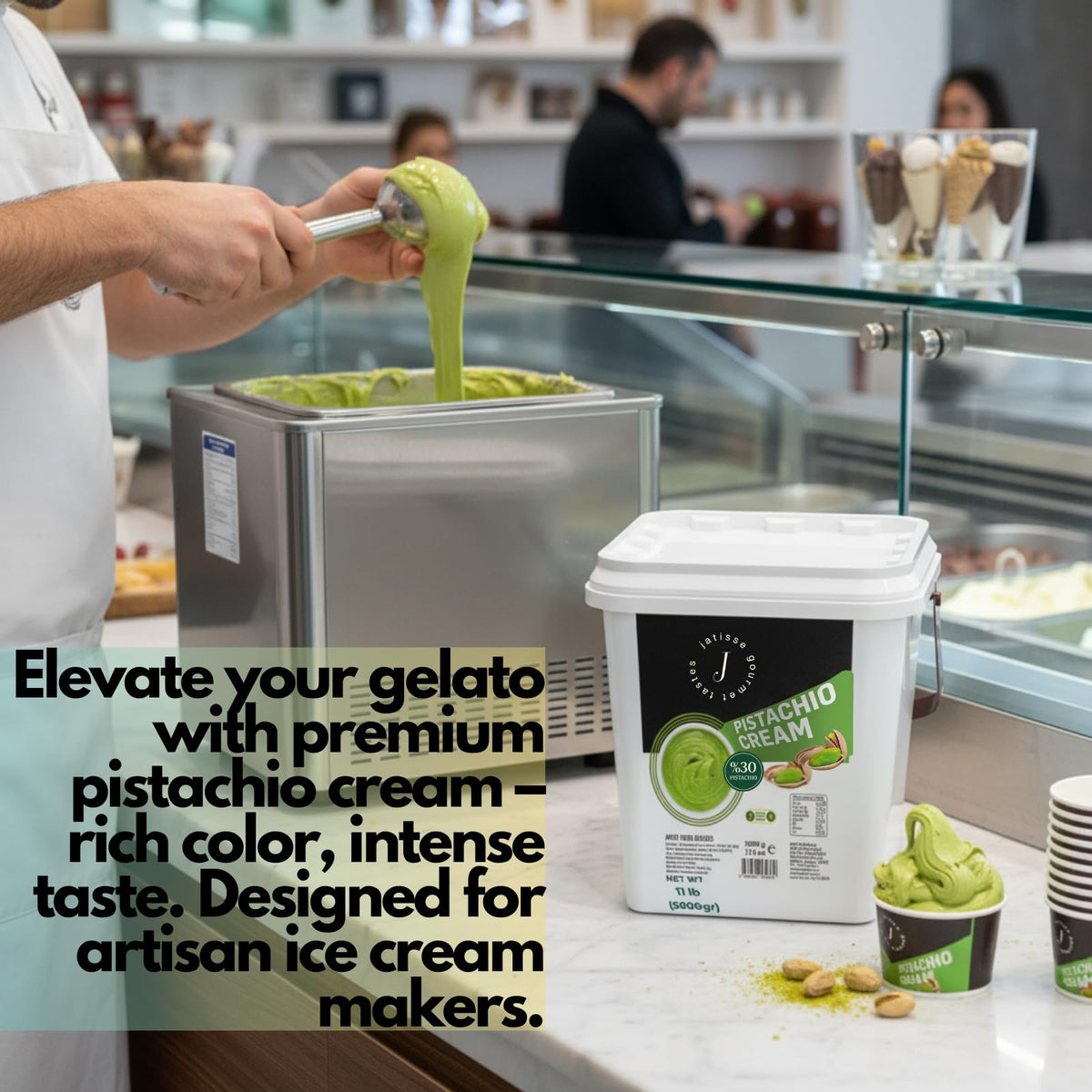 Jatisse 30% Pistachio Cream 5kg – Bulk Spread for Bakery, No Palm Oil, Gaziantep Pistachios, Turkish Dessert Filling (11 lb / 5 kg)