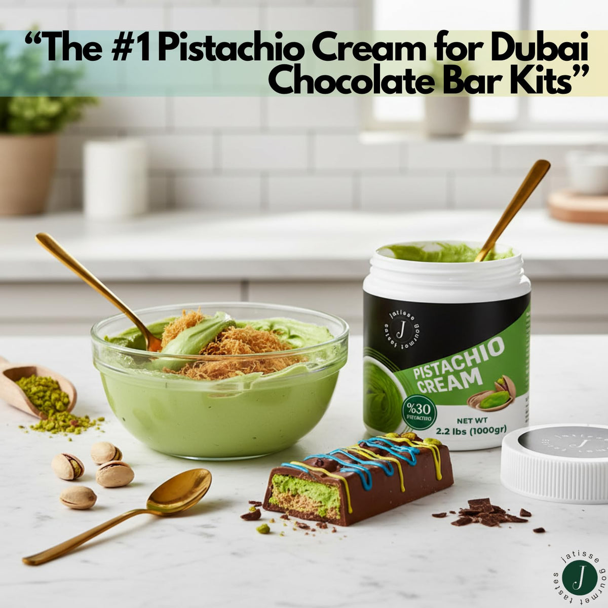 Jatisse 30% Pistachio Cream 5kg – Bulk Spread for Bakery, No Palm Oil, Gaziantep Pistachios, Turkish Dessert Filling (11 lb / 5 kg)