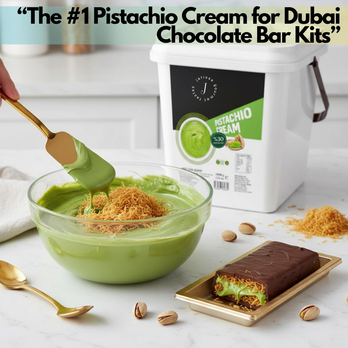 Jatisse 30% Pistachio Cream 5kg – Bulk Spread for Bakery, No Palm Oil, Gaziantep Pistachios, Turkish Dessert Filling (11 lb / 5 kg)