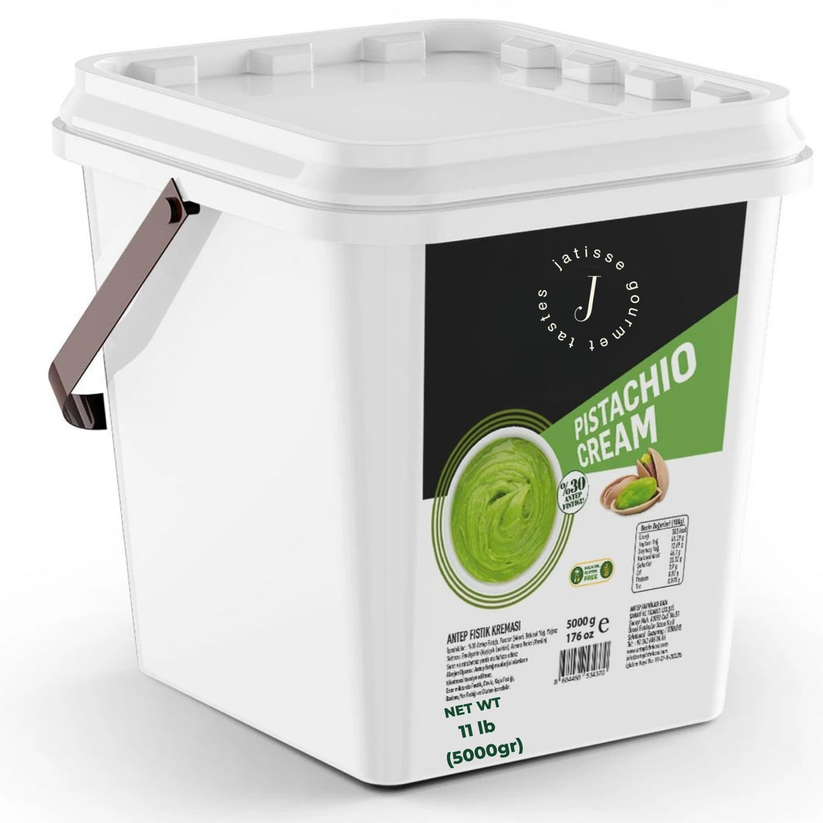 Jatisse 30% Pistachio Cream 5kg – Bulk Spread for Bakery, No Palm Oil, Gaziantep Pistachios, Turkish Dessert Filling (11 lb / 5 kg)