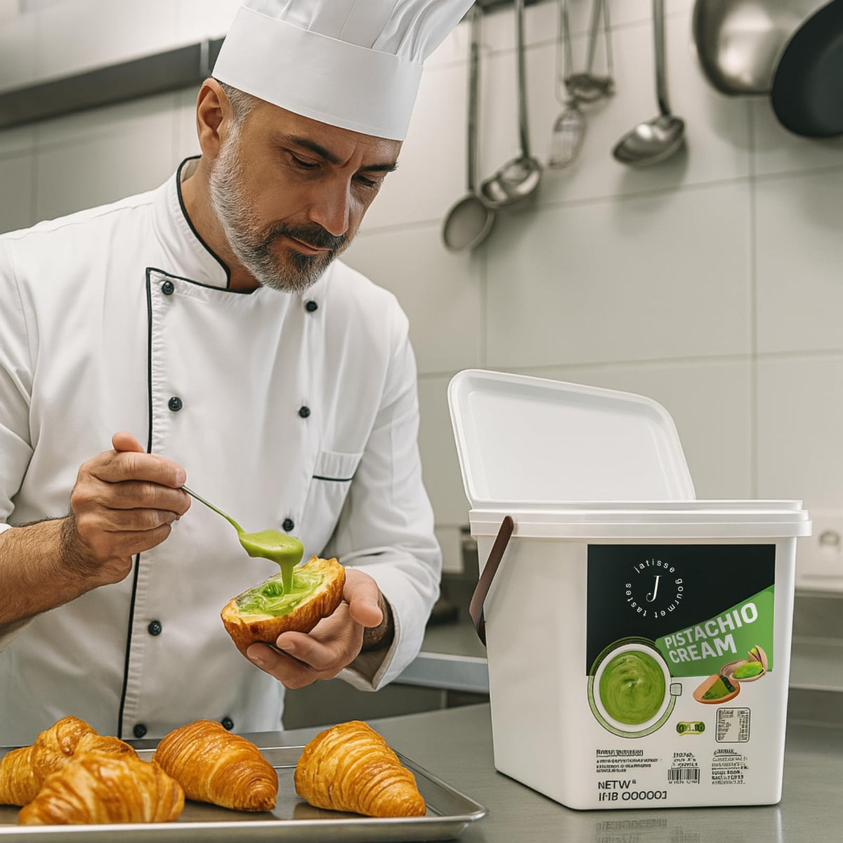 Jatisse 30% Pistachio Cream 5kg – Bulk Spread for Bakery, No Palm Oil, Gaziantep Pistachios, Turkish Dessert Filling (11 lb / 5 kg)