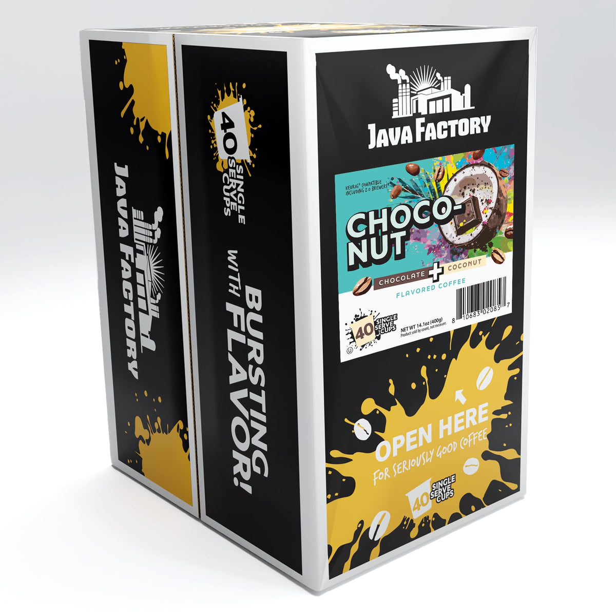 Java Factory Choconut Coffee Pods – Chocolate Coconut, 40 Count, Keurig Compatible
