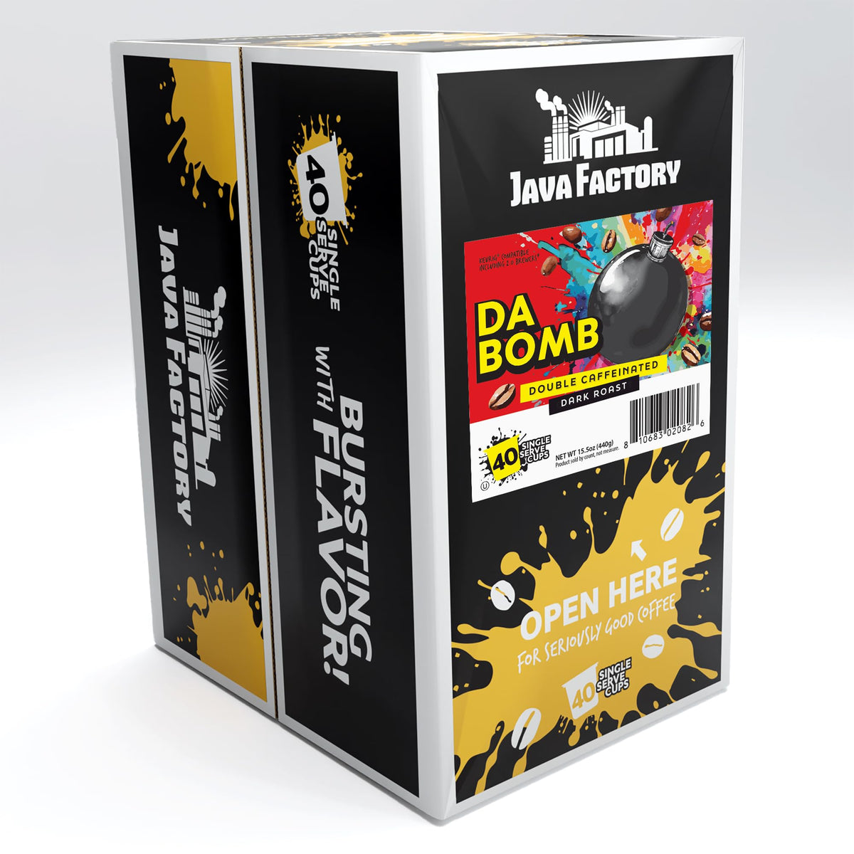 Java Factory High Caffeine Coffee Pods - Da Bomb Dark Roast, 40 Count | K-Cup 2.0 Compatible