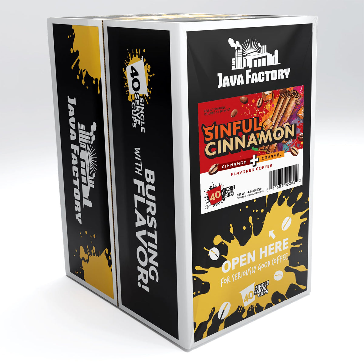 Java Factory Sinful Cinnamon Coffee Pods — K-Cup Compatible (2.0) 40 Count