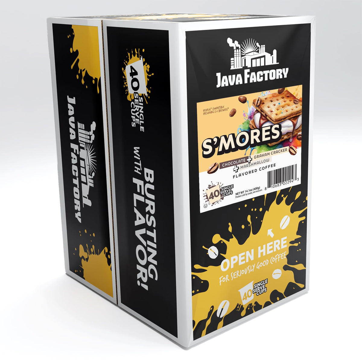 Java Factory S'mores Coffee Pods — Chocolate, Graham Cracker & Marshmallow, Keurig K-Cup, 40 Count