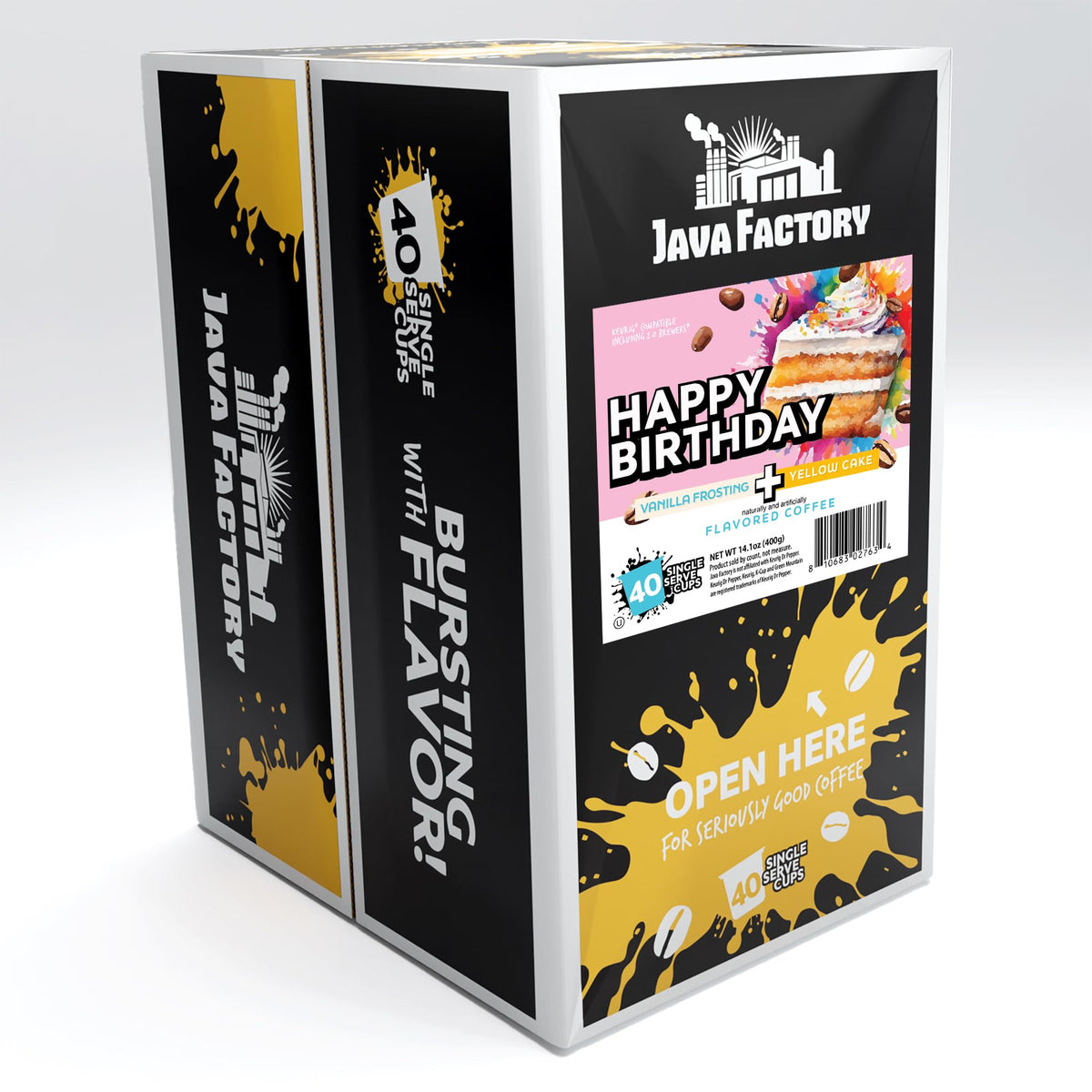 Java Factory Flavored Coffee Pods – Happy Birthday Cake Icing, K-Cup Compatible, 40 Count