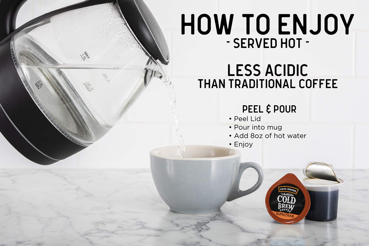 Java House Dark Roast Sumatran Cold Brew Capsules — Peel & Pour, 12 Count, TSA-Approved