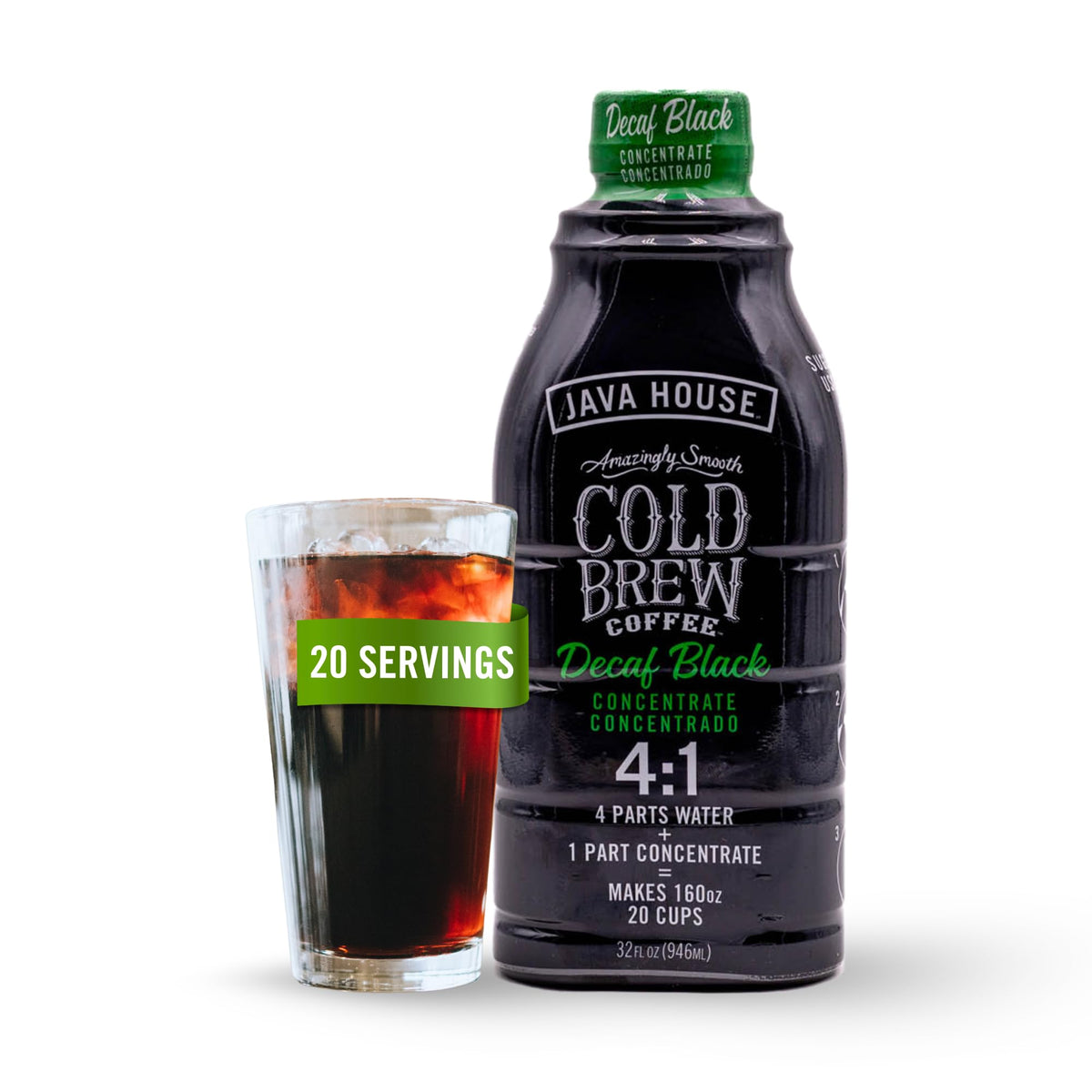 JAVA HOUSE Cold Brew Decaf Colombian 4:1 Liquid Concentrate – 32 oz Bottle | Easy Iced or Hot Brew