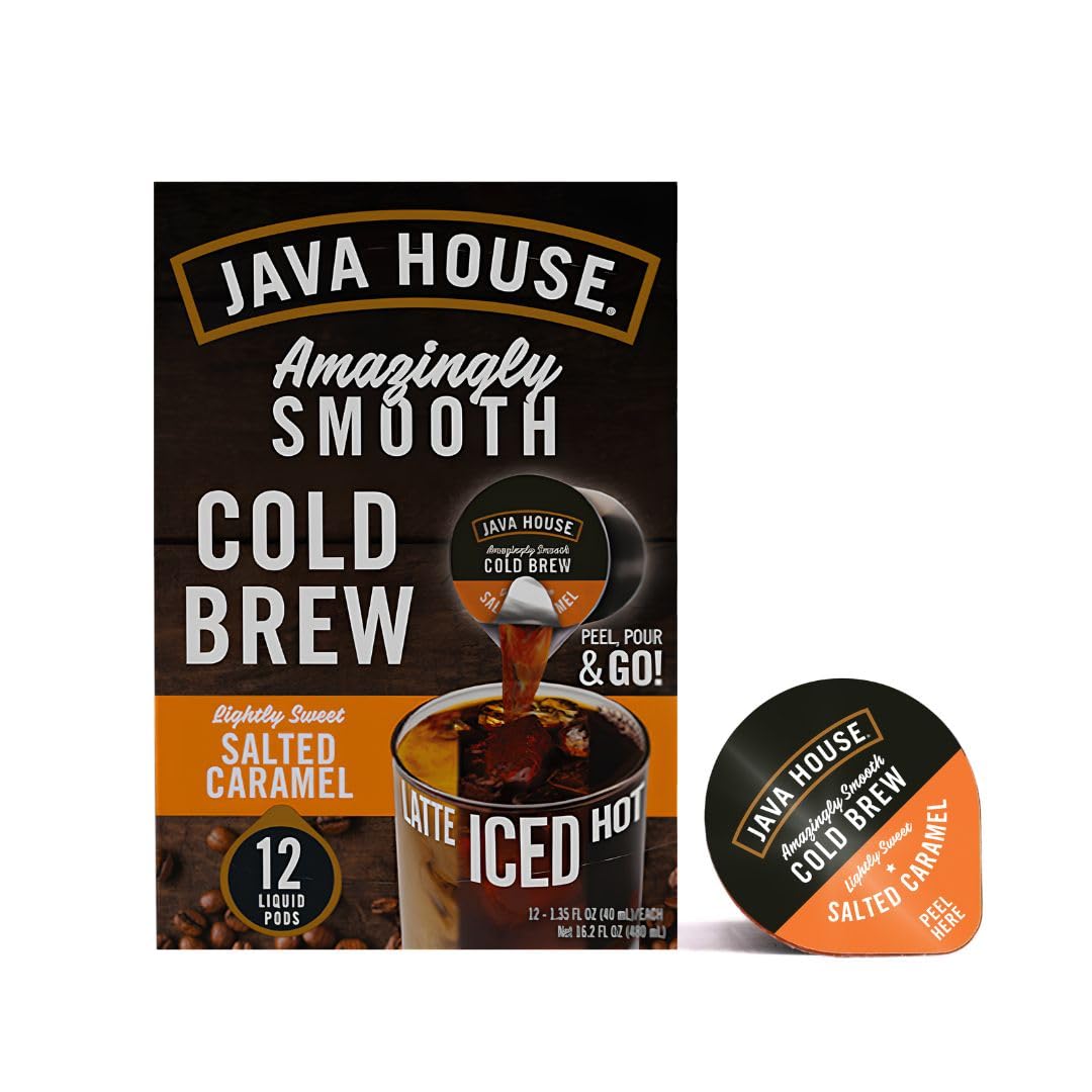 JAVA HOUSE Lightly Sweet Salted Caramel Cold Brew Capsules – Peel & Pour, 12 Count