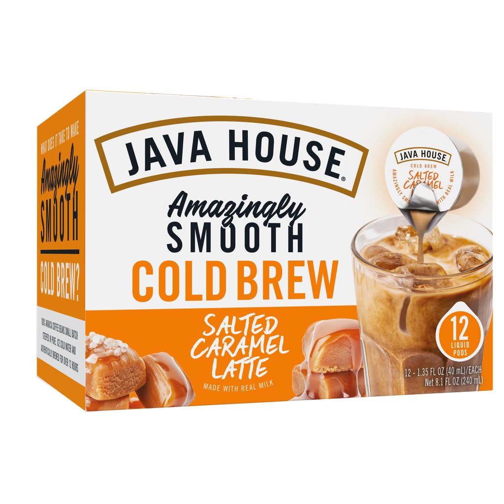 JAVA HOUSE Salted Caramel Latte Cold Brew Pods – Peel & Pour, 12 Count
