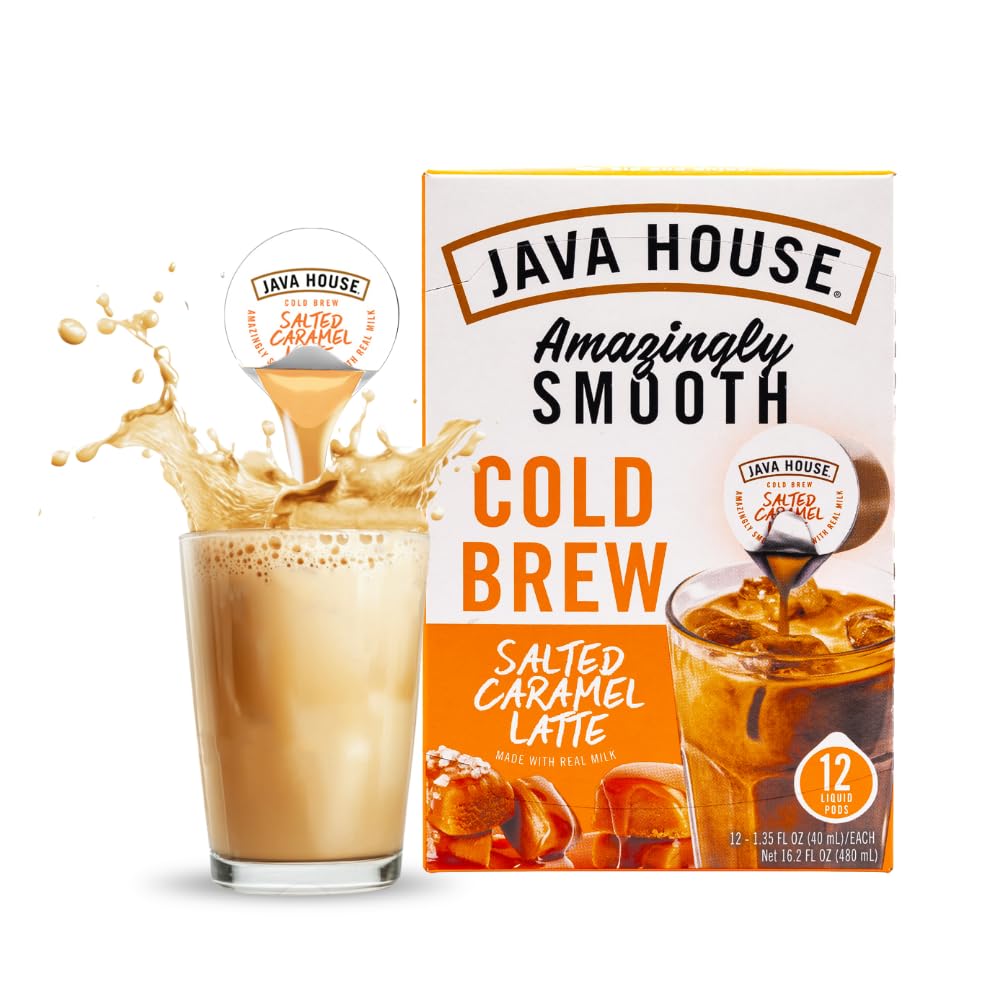 JAVA HOUSE Salted Caramel Latte Cold Brew Pods – Peel & Pour, 12 Count