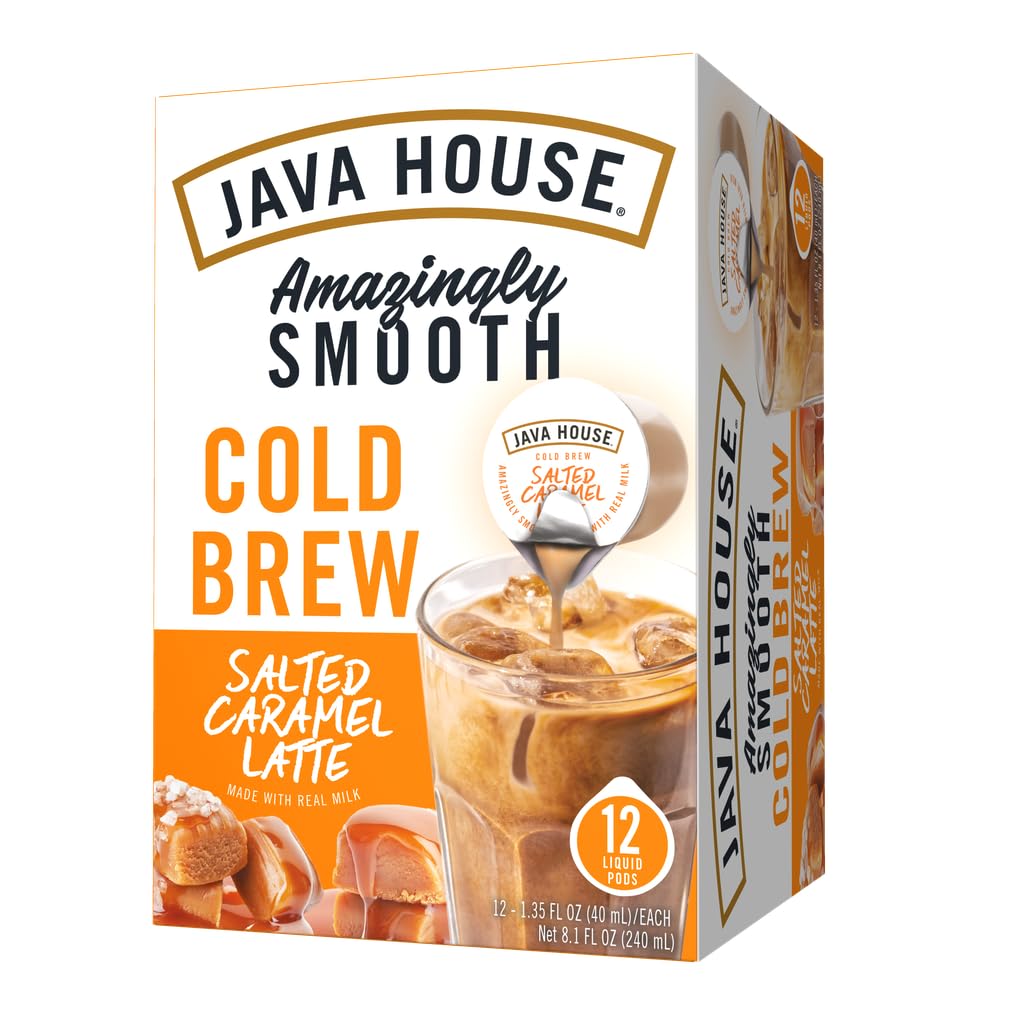 JAVA HOUSE Salted Caramel Latte Cold Brew Pods – Peel & Pour, 12 Count