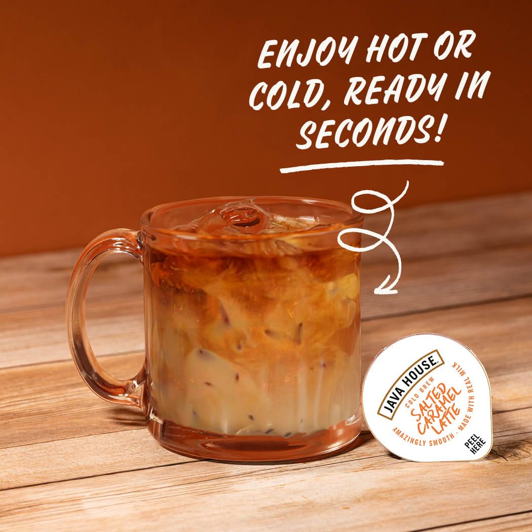 JAVA HOUSE Salted Caramel Latte Cold Brew Pods – Peel & Pour, 12 Count