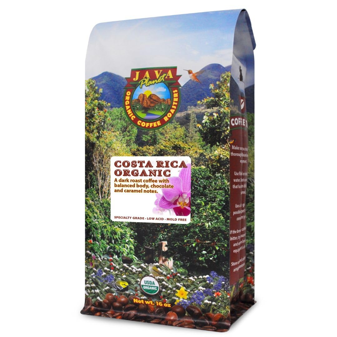 Java Planet Low Acid Organic Coffee – Costa Rican Single Origin, Dark Roast, 1 lb