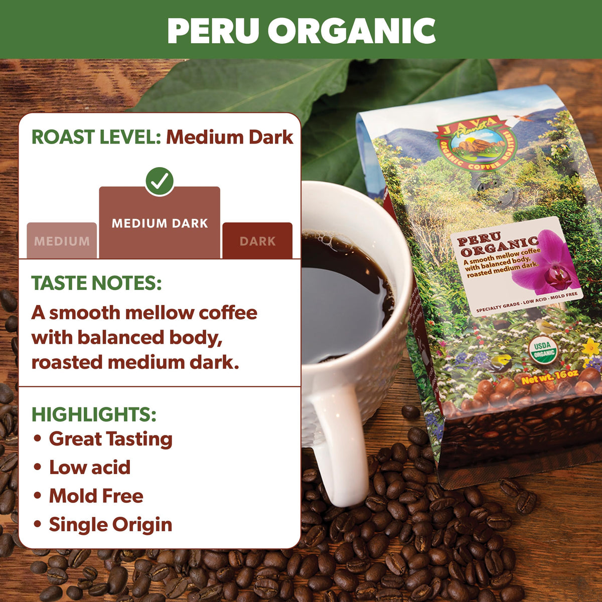 Java Planet Low Acid Organic Coffee – Whole Bean, Mold-Free, Smithsonian Bird Friendly (Peruvian)