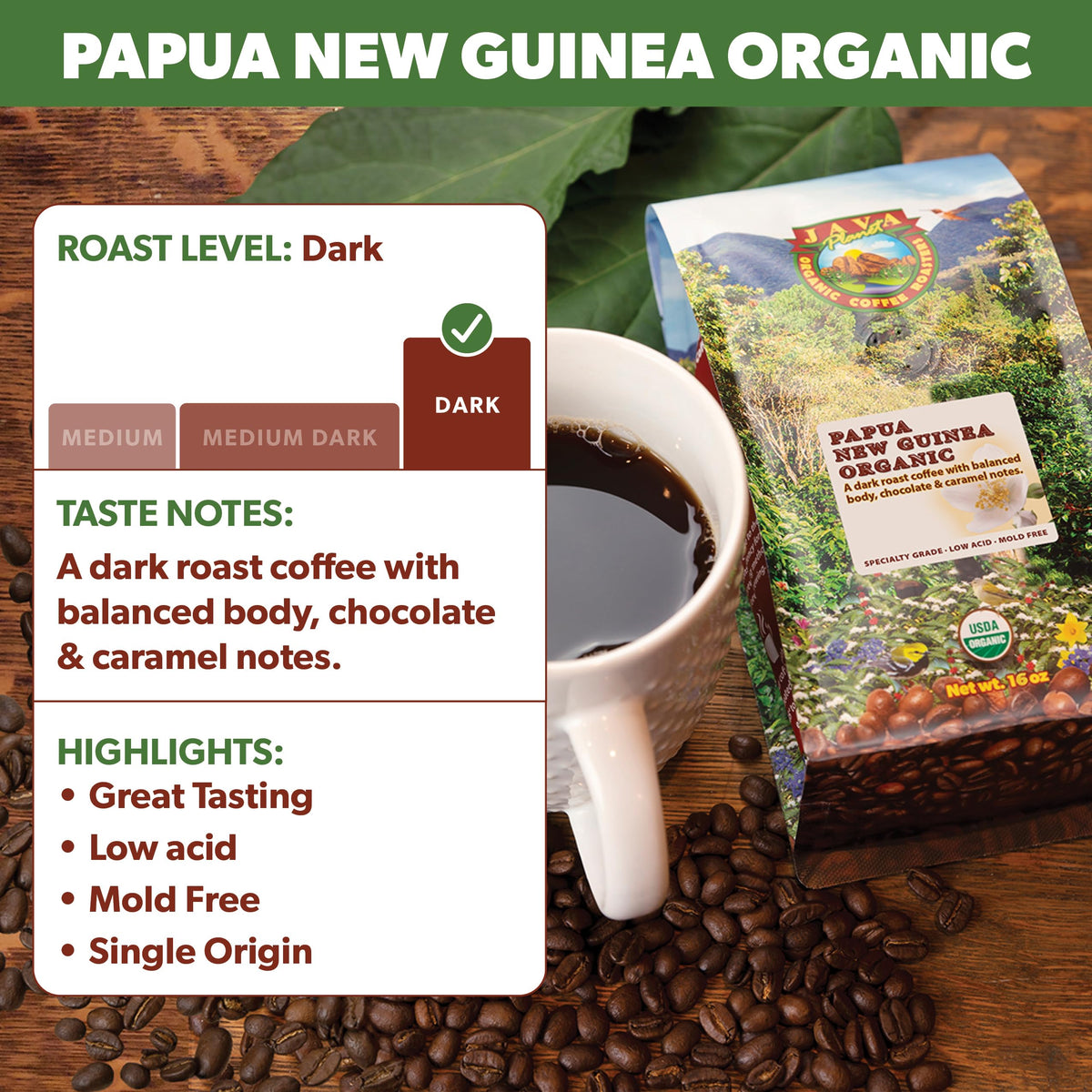 Low Acid Organic Coffee – Whole Bean, Mold-Free | Java Planet PNG