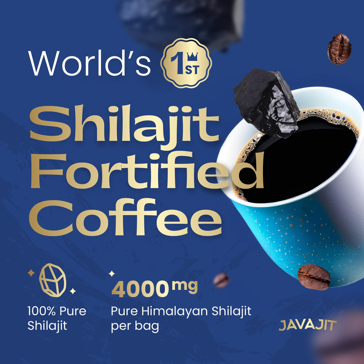 Javajit Colombian Coffee with Shilajit – Organic Ground Coffee, Medium Roast, 250 mg Shilajit per Serving (16 Servings)