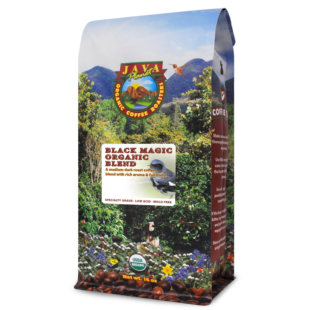 Java Planet Black Magic Blend – Low Acid Organic Coffee, Whole Bean, Medium-Dark Roast (1 lb)