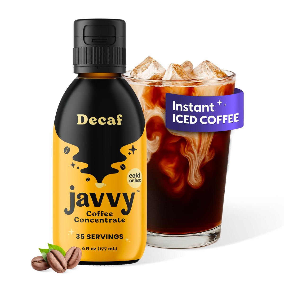 Javvy Coffee Concentrate - Cold Brew for Hot or Iced Drinks, 35 Servings, Original Decaf