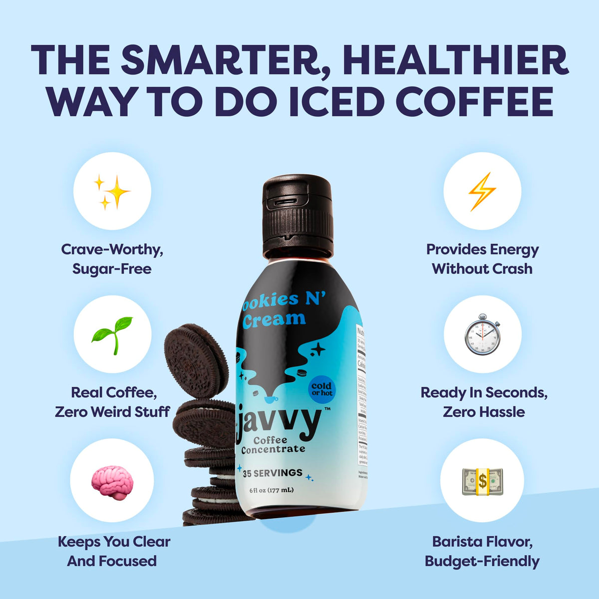 Javvy Coffee Concentrate – Cookies N’ Cream (Limited Release), 35 Servings for Hot or Iced Coffee