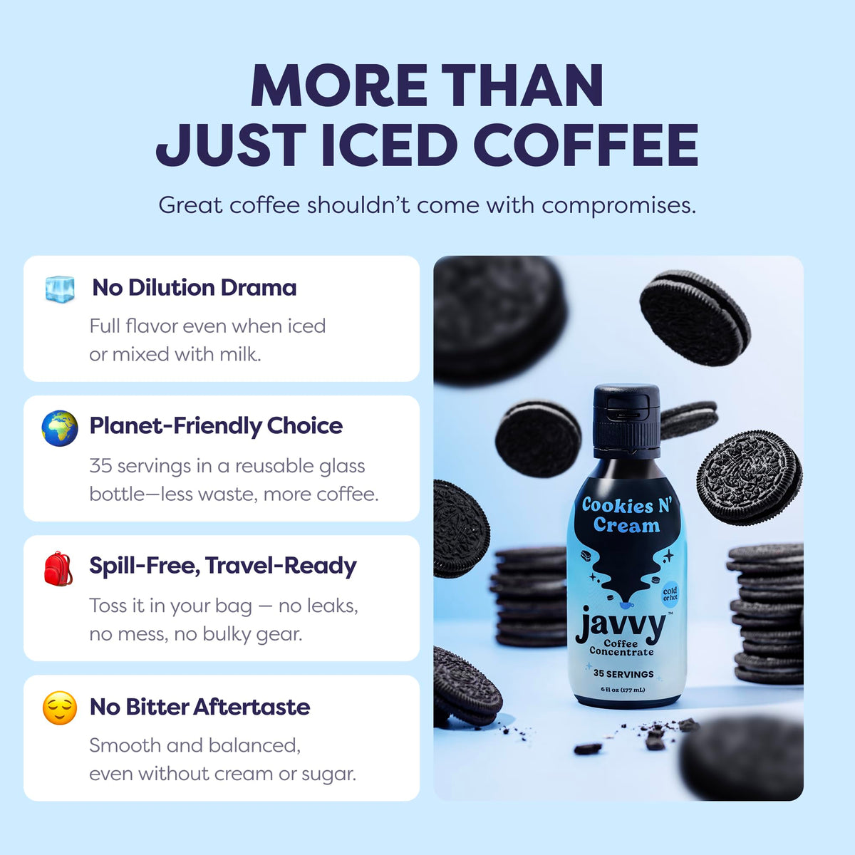 Javvy Coffee Concentrate – Cookies N’ Cream (Limited Release), 35 Servings for Hot or Iced Coffee