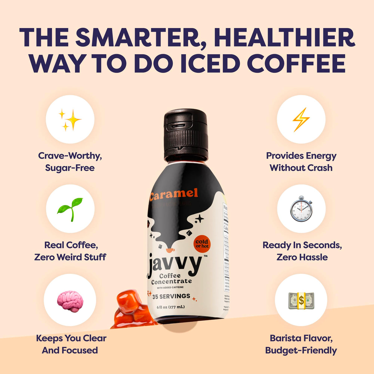 Javvy Coffee Concentrate - Cold Brew & Hot Drinks, 35 Servings, Caramel