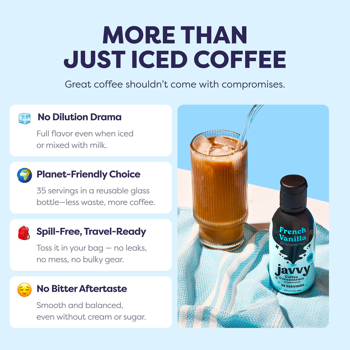 Javvy Coffee Concentrate – Cold Brew, 35 Servings, French Vanilla