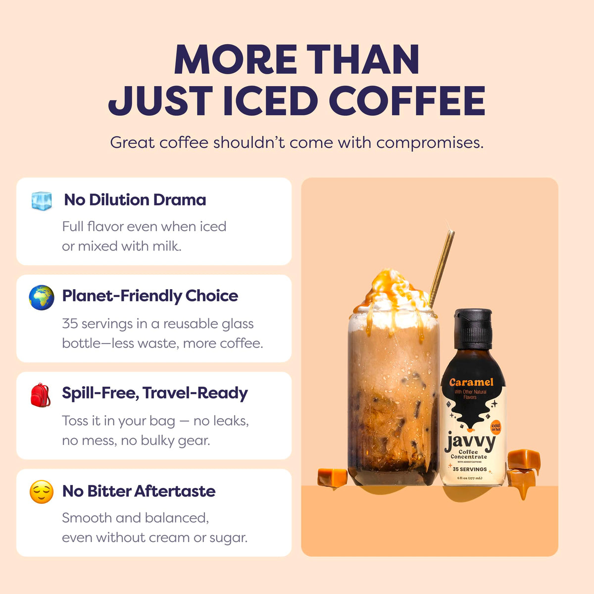 Javvy Coffee Concentrate - Cold Brew & Hot Drinks, 35 Servings, Caramel