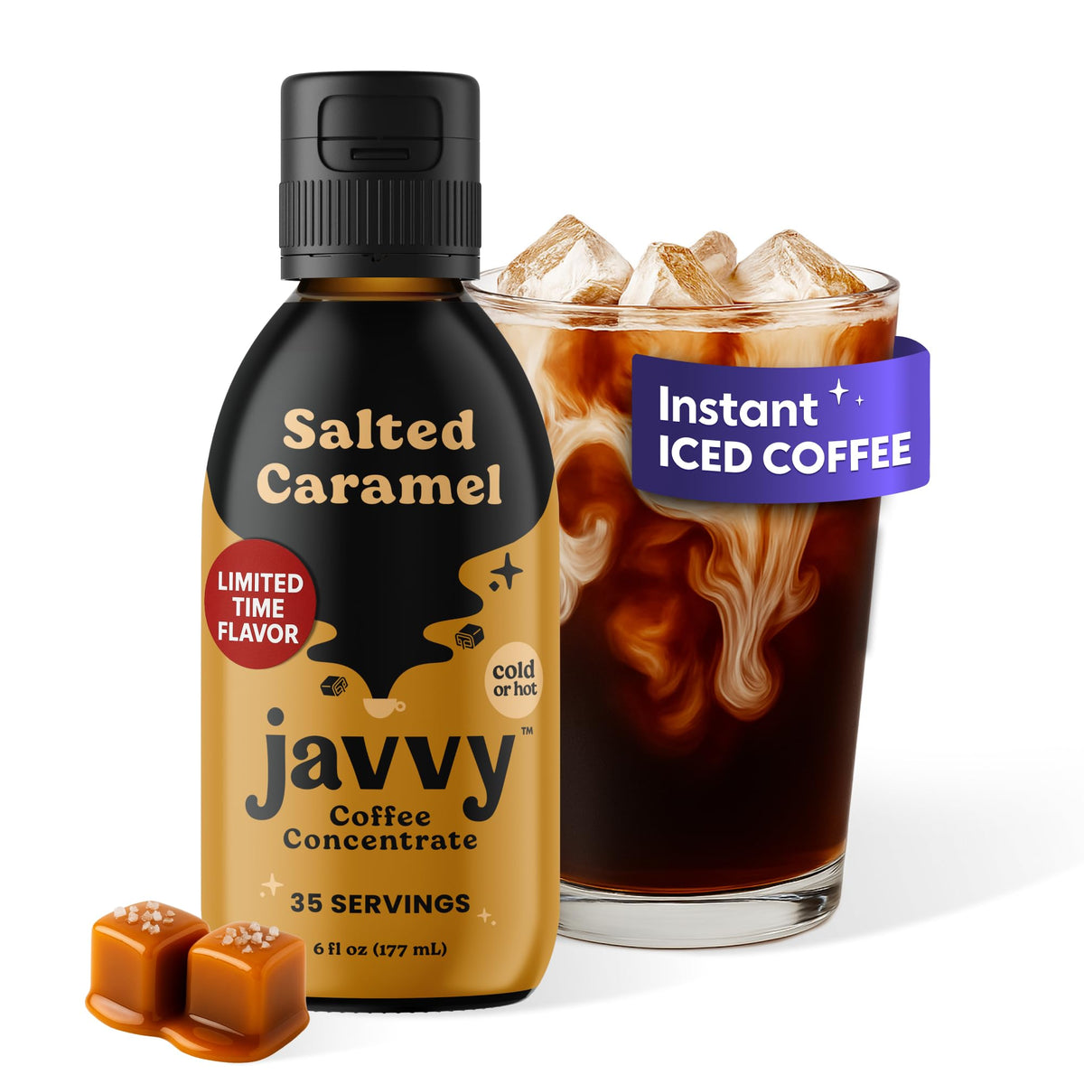 Javvy Coffee Concentrate Salted Caramel — Limited Release, 35 Servings for Hot & Iced Coffee