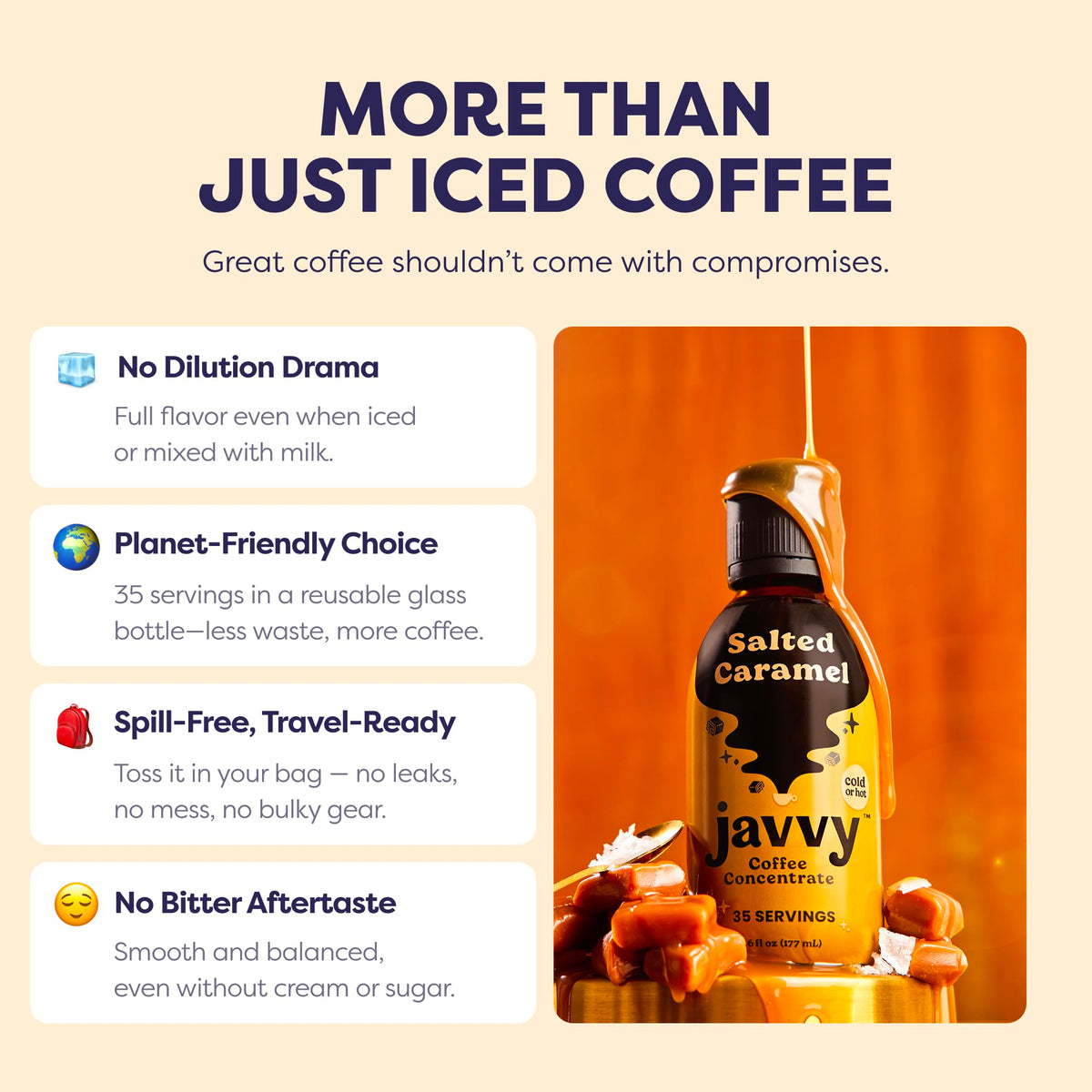 Javvy Coffee Concentrate Salted Caramel — Limited Release, 35 Servings for Hot & Iced Coffee