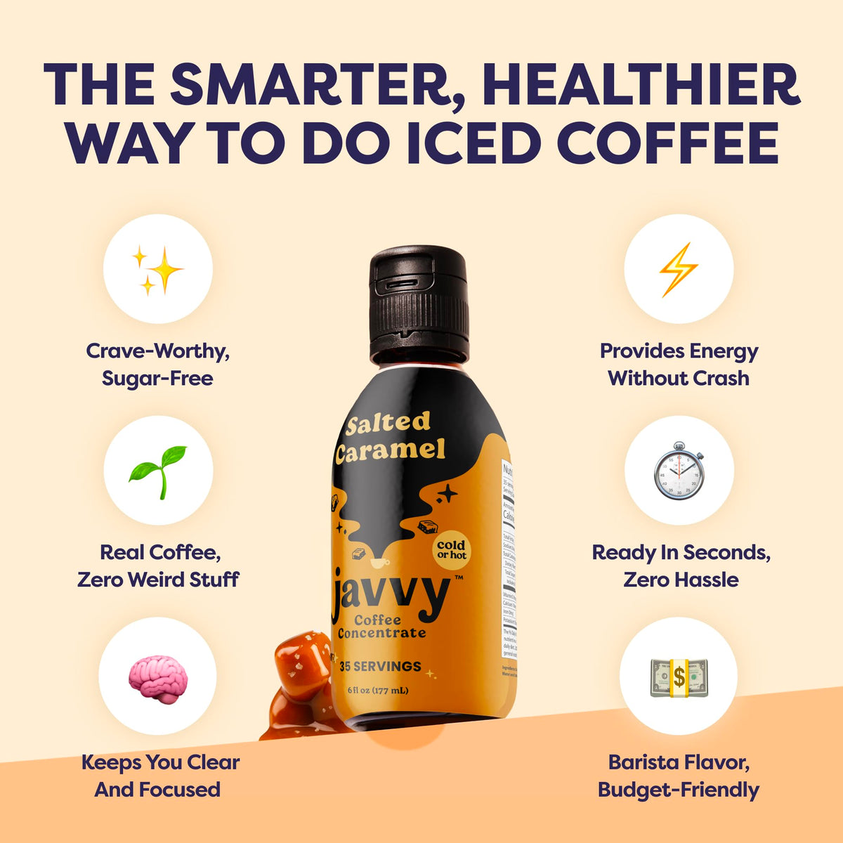 Javvy Coffee Concentrate Salted Caramel — Limited Release, 35 Servings for Hot & Iced Coffee