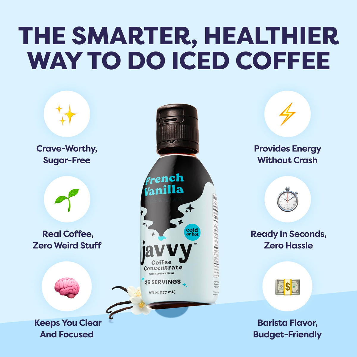 Javvy Coffee Concentrate – Cold Brew, 35 Servings, French Vanilla