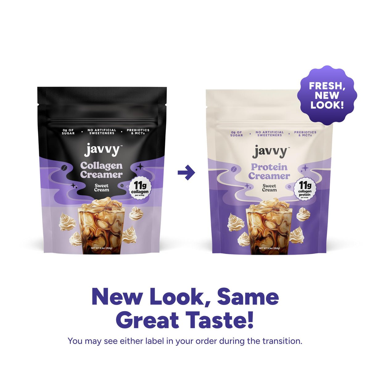 Javvy Sweet Cream Protein Coffee Creamer - Grass-Fed Collagen, 11g Protein, 0g Sugar