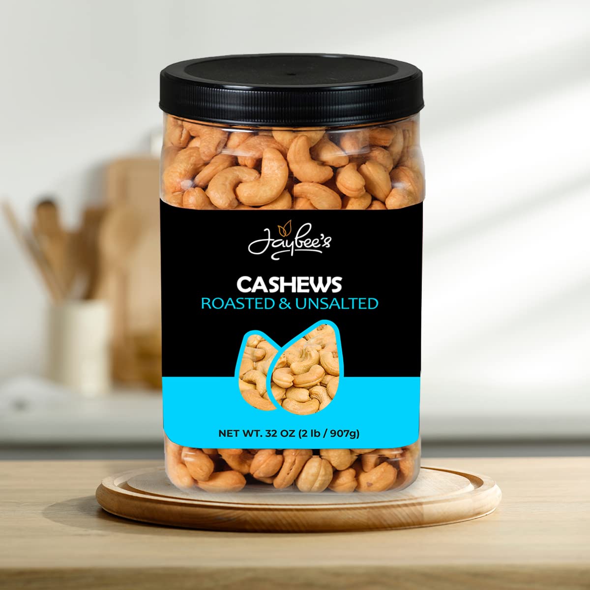 Jaybee's Roasted Unsalted Whole Cashews – 32 oz Bulk Snack | Vegan, Keto & Kosher
