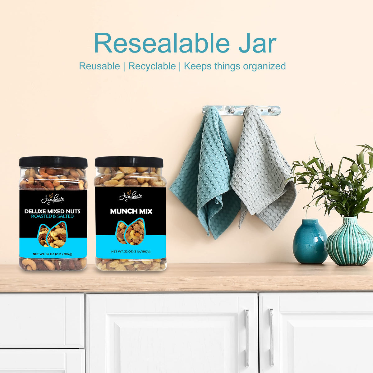 Jaybee's Mixed Nuts Deluxe: Roasted & Salted 32 oz Jar | Keto & Vegan Friendly Gourmet Snack