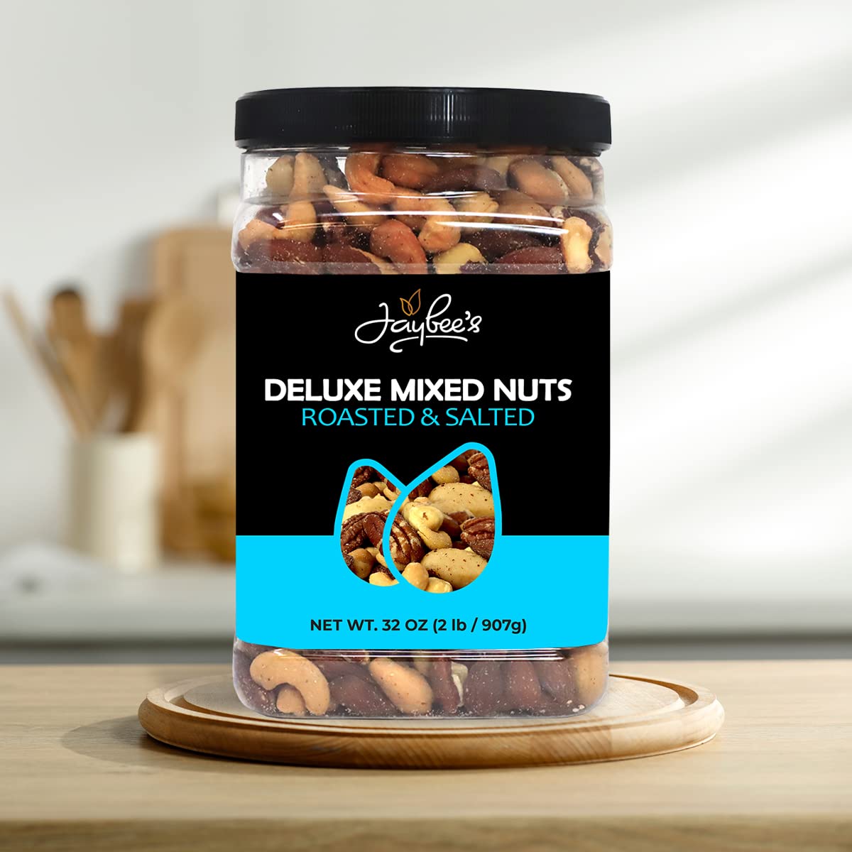Jaybee's Mixed Nuts Deluxe: Roasted & Salted 32 oz Jar | Keto & Vegan Friendly Gourmet Snack