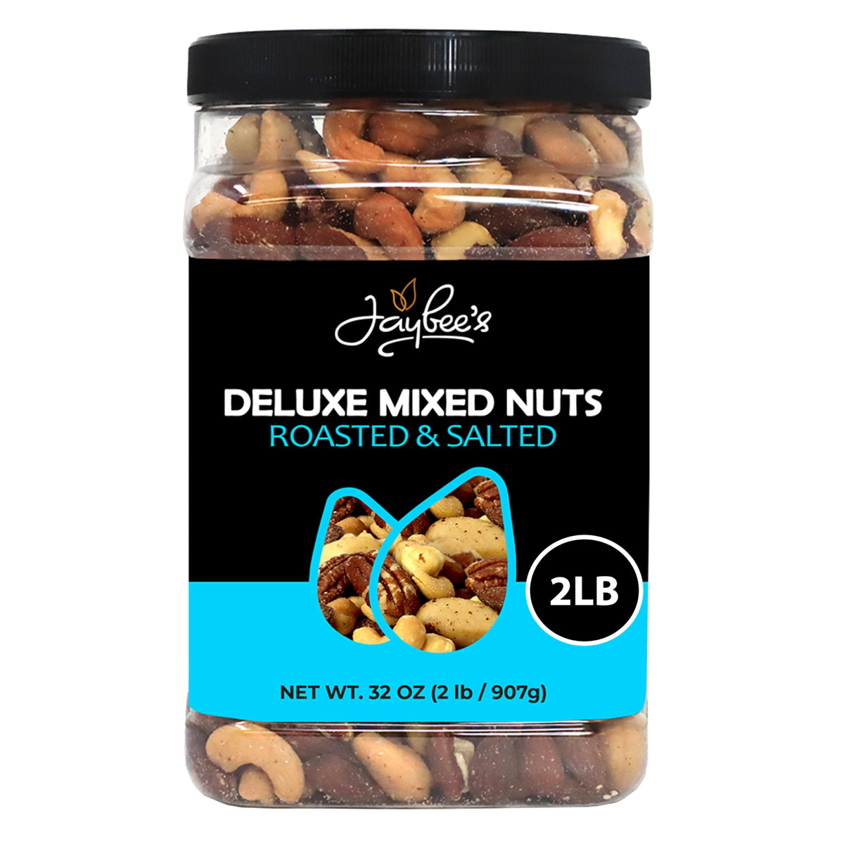 Jaybee's Mixed Nuts Deluxe: Roasted & Salted 32 oz Jar | Keto & Vegan Friendly Gourmet Snack