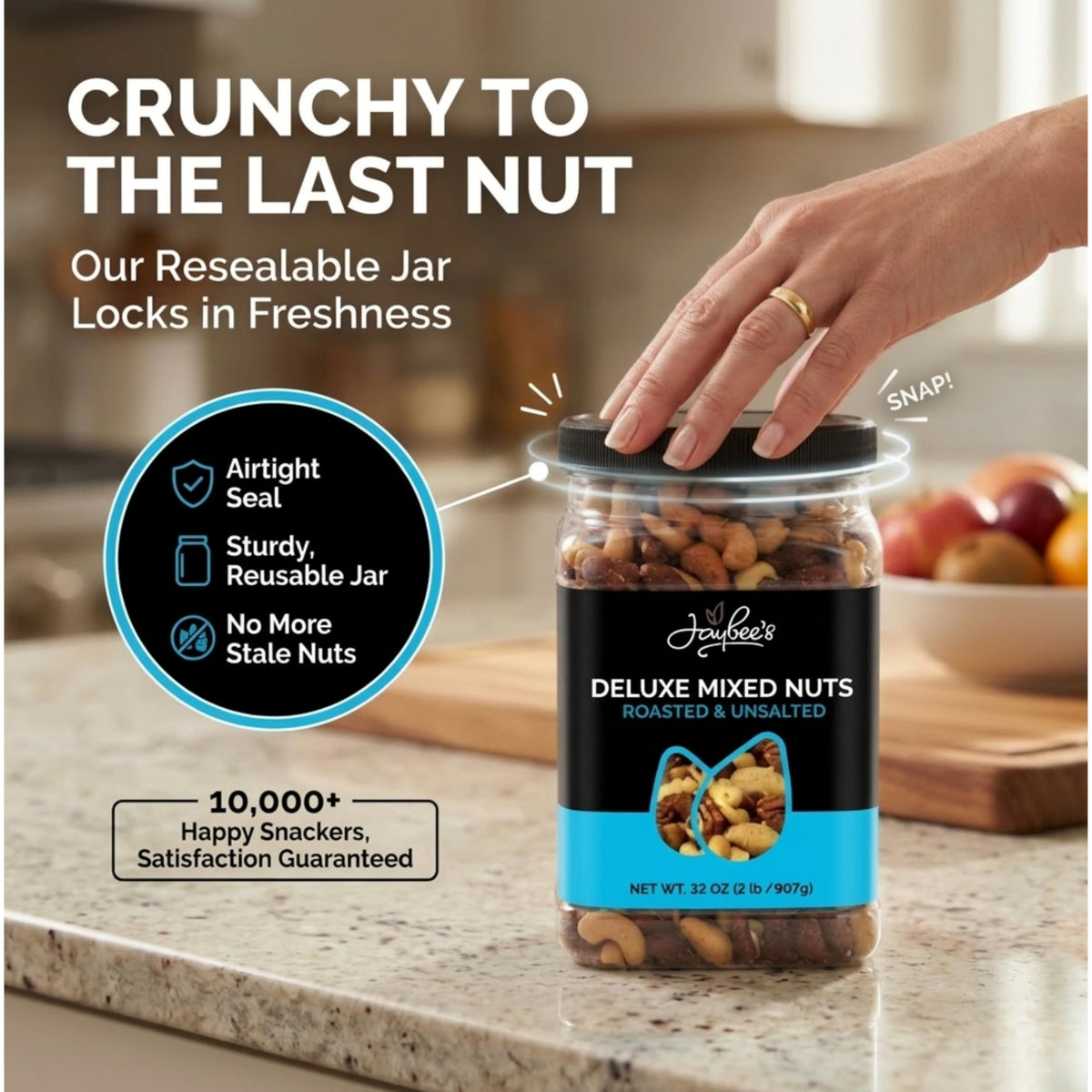 Jaybee’s Unsalted Mixed Nuts | 32 oz Deluxe Roasted Nut Mix – Cashews, Almonds, Pecans, Hazelnuts, Brazil Nuts | Keto, Vegan, Kosher