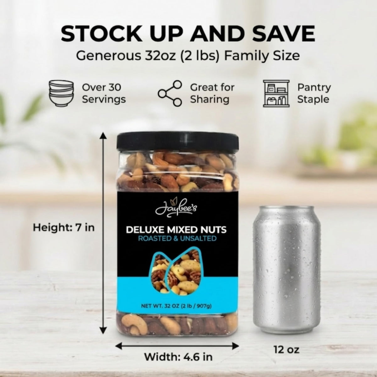 Jaybee’s Unsalted Mixed Nuts | 32 oz Deluxe Roasted Nut Mix – Cashews, Almonds, Pecans, Hazelnuts, Brazil Nuts | Keto, Vegan, Kosher
