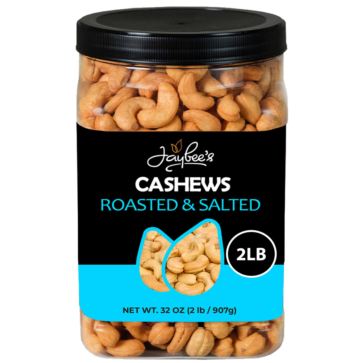 Jaybee's Roasted Salted Whole Cashews – 32 oz Resealable Bag | Kosher, Vegan & Keto Friendly