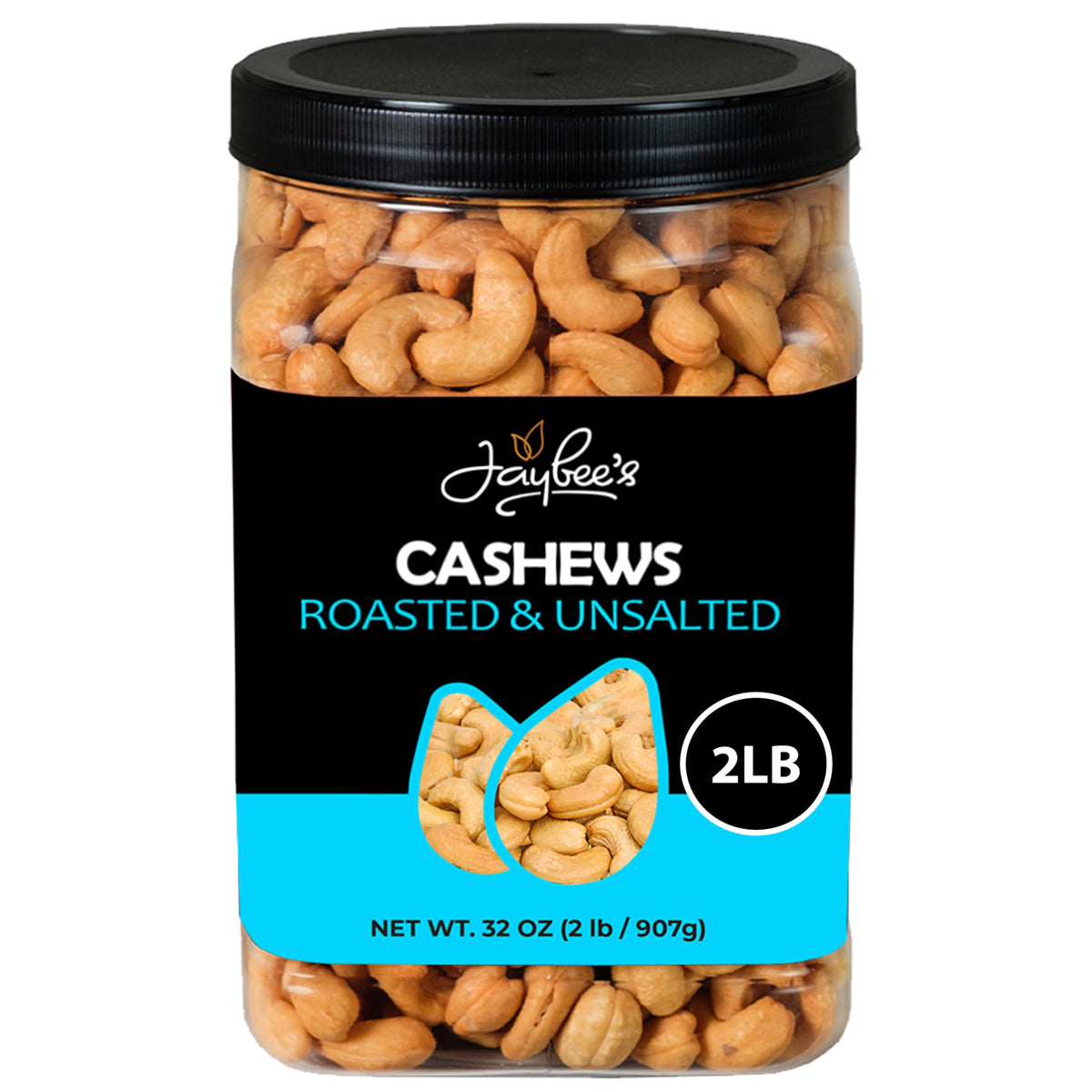 Jaybee's Roasted Unsalted Whole Cashews – 32 oz Bulk Snack | Vegan, Keto & Kosher