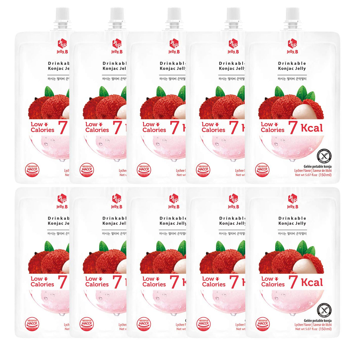 Jayone JELLY B Drinkable Konjac Jelly – Lychee, 10 Pack, 7 kcal per 150ml, 0 Sugar