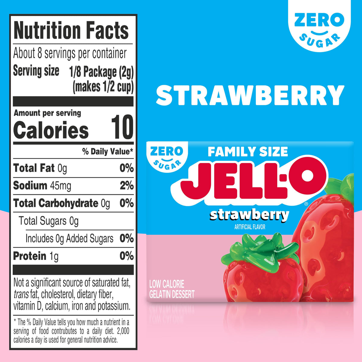 Jell-O Sugar Free Strawberry Gelatin Mix – 0.6 oz, Pack of 24 | Low-Calorie, Fat Free