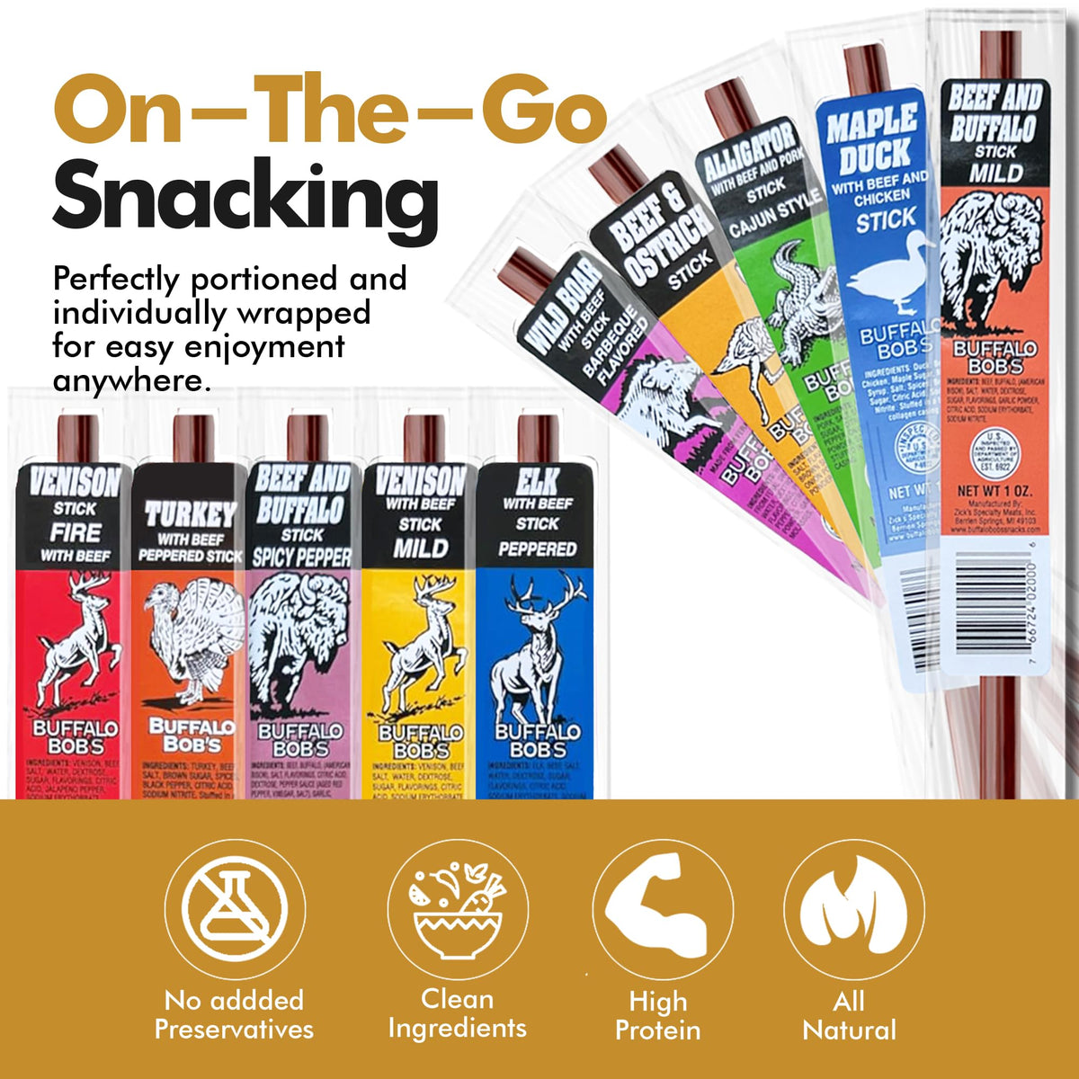 Jerky-n-Spice Wild Game Exotic Meat Sticks (10-Pack) – Savory Variety Pack
